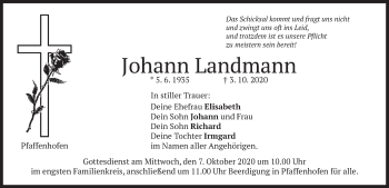 Todesanzeige von Johann Landmann von merkurtz