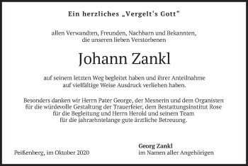 Todesanzeige von Johann Zankl von merkurtz