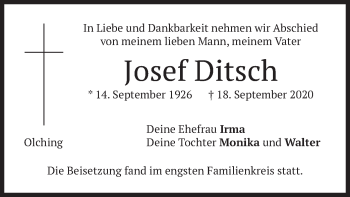 Todesanzeige von Josef Ditsch von merkurtz