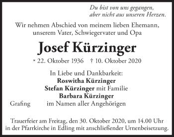 Todesanzeige von Josef Kürzinger von merkurtz