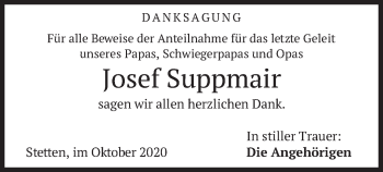 Todesanzeige von Josef Suppmair von merkurtz