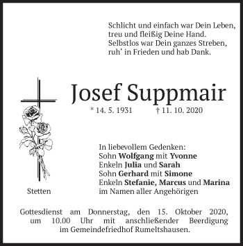 Todesanzeige von Josef Suppmair von merkurtz