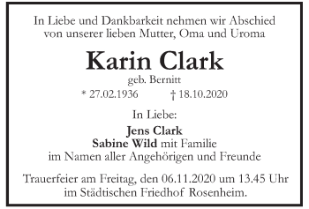 Todesanzeige von Karin Clark von merkurtz