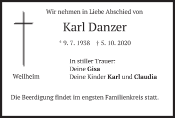 Todesanzeige von Karl Danzer von merkurtz