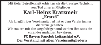 Todesanzeige von Karl-Heinz Kratzmeir von merkurtz