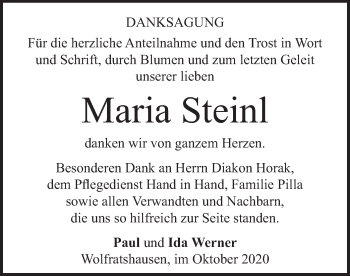 Todesanzeige von Maria Steinl von merkurtz