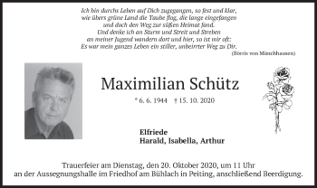 Todesanzeige von Maximilian Schütz von merkurtz