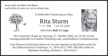 Todesanzeige von Rita Sturm von merkurtz
