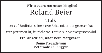 Todesanzeige von Roland Beier von merkurtz