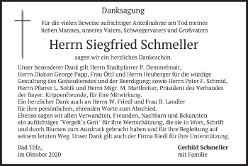 Todesanzeige von Siegfried Schmeller von merkurtz