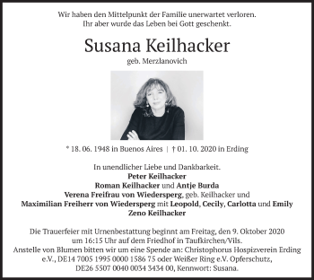 Todesanzeige von Susana Keilhacker von merkurtz