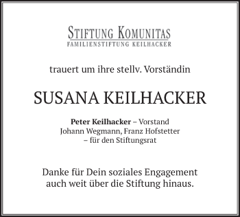 Todesanzeige von Susana Keilhacker von merkurtz