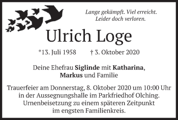 Todesanzeige von Ulrich Loge von merkurtz