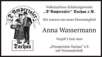 Todesanzeige von Anna Wassermann von merkurtz