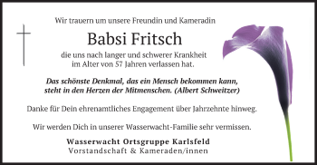 Todesanzeige von Babsi Fritsch von merkurtz