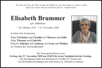 Todesanzeige von Elisabeth Brummer von merkurtz