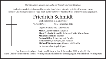 Todesanzeige von Friedrich Schmidt von merkurtz