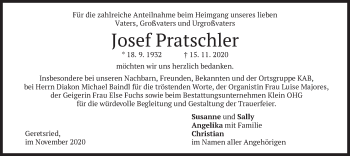 Todesanzeige von Josef Pratschler von merkurtz