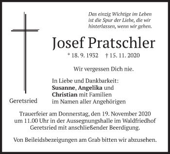 Todesanzeige von Josef Pratschler von merkurtz