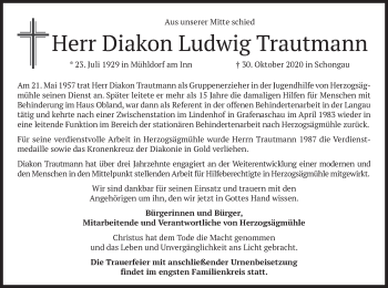 Todesanzeige von Ludwig Trautmann von merkurtz