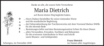 Todesanzeige von Maria Dietrich von merkurtz