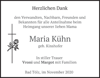 Todesanzeige von Maria Kühn von merkurtz