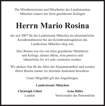 Todesanzeige von Mario Rosina von merkurtz