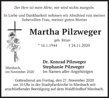 Todesanzeige von Martha Pilzweger von merkurtz