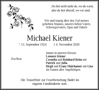 Todesanzeige von Michael Kiener von merkurtz