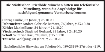 Todesanzeige von Mitteilung Friedhöfe München von merkurtz