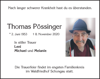 Todesanzeige von Thomas Pössinger von merkurtz