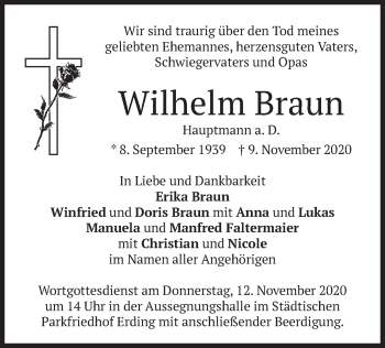 Todesanzeige von Wilhelm Braun von merkurtz