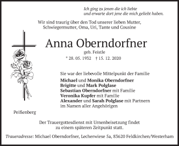 Todesanzeige von Anna Oberndorfner von merkurtz