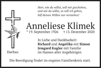 Todesanzeige von Anneliese Klimek von merkurtz