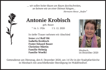 Todesanzeige von Antonie Krobisch von merkurtz