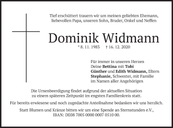 Todesanzeige von Dominik Widmann von merkurtz