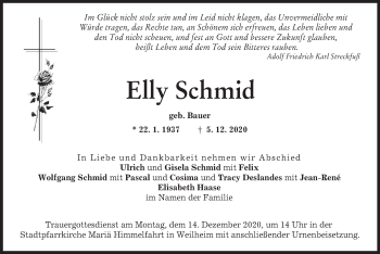 Todesanzeige von Elly Schmid von merkurtz