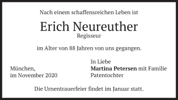 Todesanzeige von Erich Neureuther von merkurtz