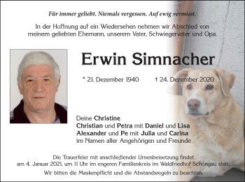 Todesanzeige von Erwin Simnacher von merkurtz
