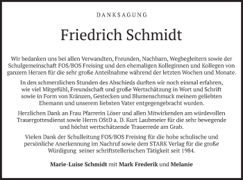 Todesanzeige von Friedrich Schmidt von merkurtz