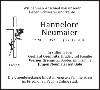 Todesanzeige von Hannelore Neumaier von merkurtz