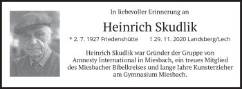 Todesanzeige von Heinrich Skudlik von merkurtz