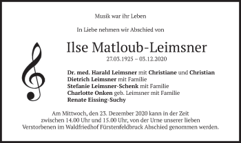 Todesanzeige von Ilse Matloub-Leimsner von merkurtz