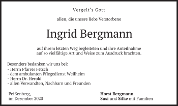 Todesanzeige von Ingrid Bergmann von merkurtz