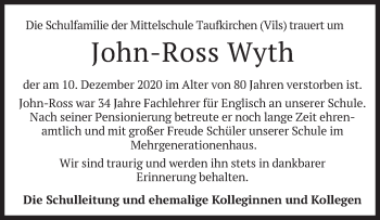 Todesanzeige von John-Ross Wyth von merkurtz