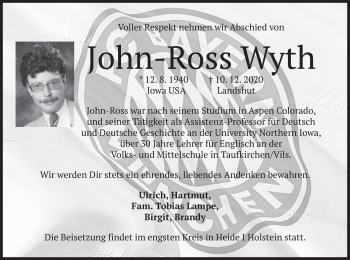 Todesanzeige von John-Ross Wyth von merkurtz
