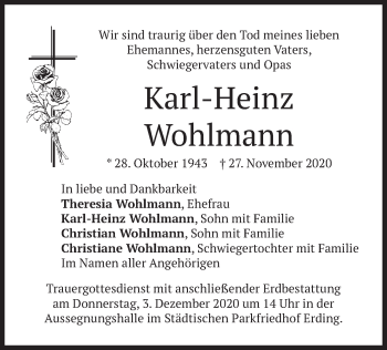 Todesanzeige von Kar-Heinz Wohlmann von merkurtz