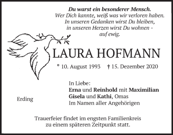 Todesanzeige von Laura Hofmann von merkurtz