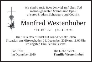 Todesanzeige von Manfred Westenhuber von merkurtz