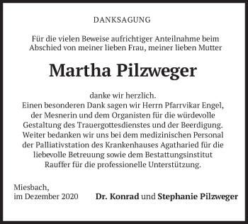 Todesanzeige von Martha Pilzweger von merkurtz